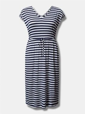 Torrid New without tags Navy and white striped midi dress